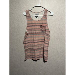 RVCA Mens Striped Tank Top Size Medium Pink Blue Sleeveless Pocket Tee Regular
